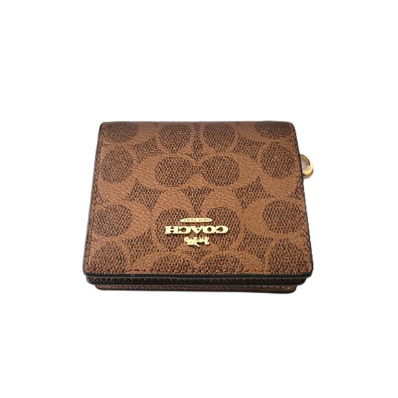 Coach CCL96 Snap Wallet Metallic Signature Small Clutch Brown Cooper - Picture 5 of 7